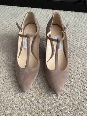 Jimmy Choo Daria Pointy Toe T Strap Pump Mocha Tan Suede 65 Mm Heels Shoes